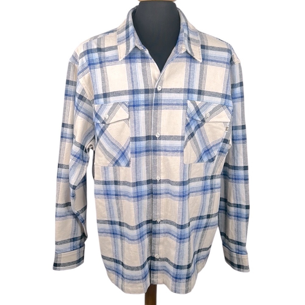 HUF Men's Plaid Blue & White Classic Cotton Button Down Flannel Size XXL‎ New!